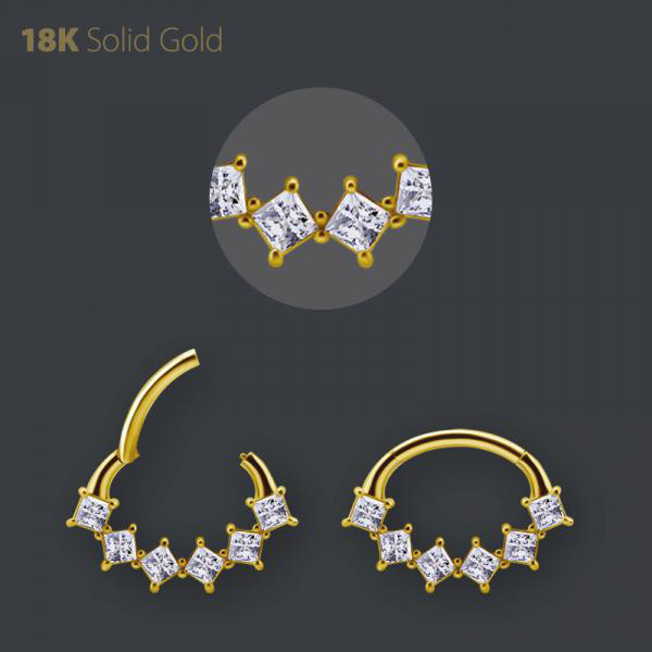 18K GOLD SEPTUM AND DAITH CLICKER SET W. PREMIUM ZIRCONIA
