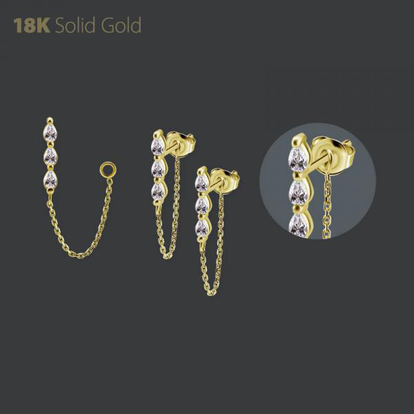 18K GOLD EAR STUD SET WITH PEAR SHAPE PREMIUM ZIRCONIA