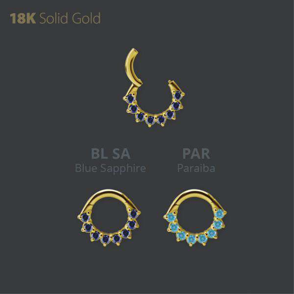 18K GOLD HINGED SEPTUM & DAITH CLICKER SET W. LAB CREATED GEMSTONE