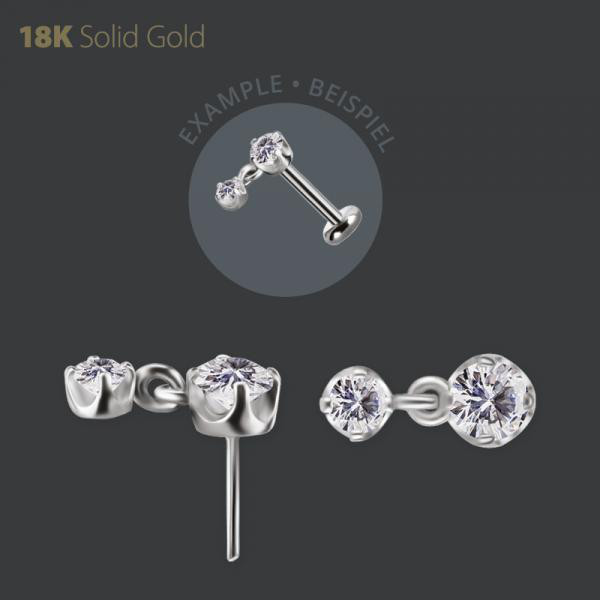 18K WHITE GOLD THREADLESS ATTACHMENT W. DANGLE SET W. PREMIUM ZIRCONIA