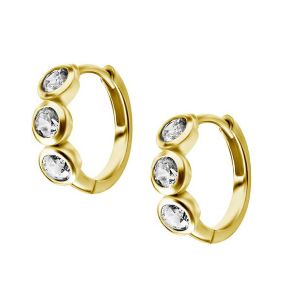 24K GOLD PVD SS316L EARHOOPS SET W. CUBIC ZIRCONIA (PAIR)
