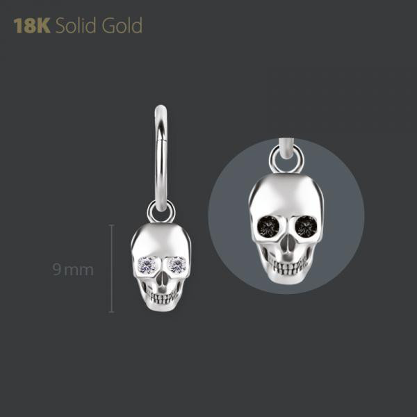 18K WHITE GOLD SKULL CHARM SET W. PREMIUM BLACK SPINEL