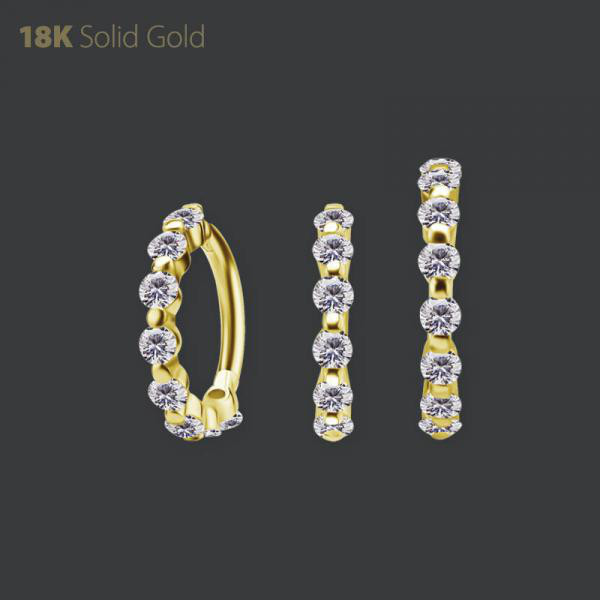 18K GOLD HINGED SEGMENT CLICKER SET W. PREMIUM ZIRCONIA