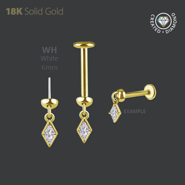 18K GOLD THREADLESS VERTICAL HELIX ATT. SET W. LAB CREATED DIAMOND