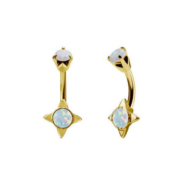 24K GOLD PVD SS316L BELLY BANANAS SET W.LAB CREATED OPALS