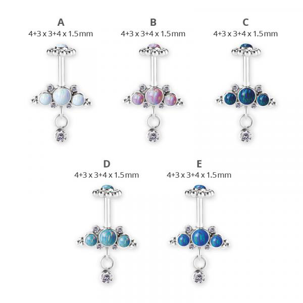 TITANIUM THREADLESS VERTICAL HELIX SET W.LAB CREATED OPALS & PREMIUM ZIRCONIA