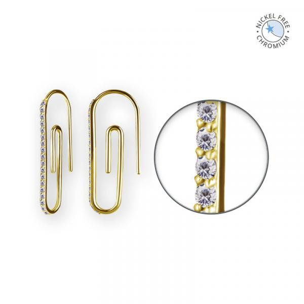 18K GOLD PVD CoCr NF PAPER CLIP EARRINGS SET W.PREMIUM ZIRCONIA