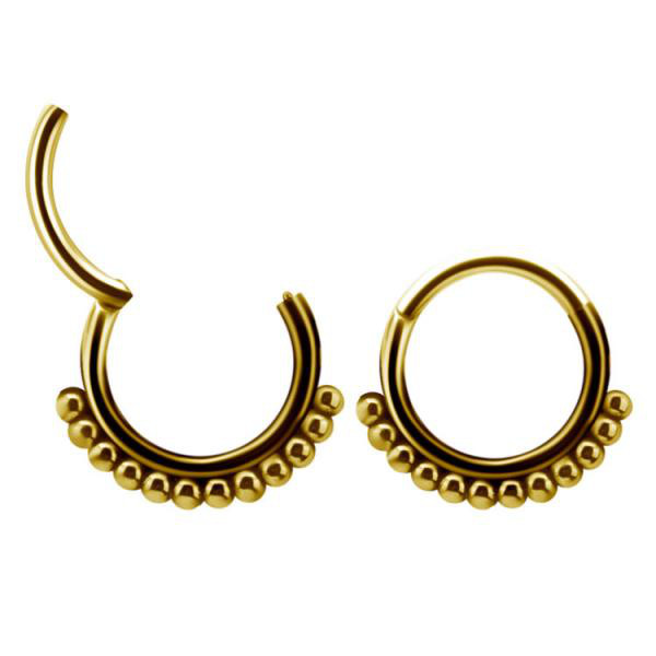 24K GOLD PVD SS316L SEPTUM DAITH TRIBAL LOOK CLICKER W.GRANULATING