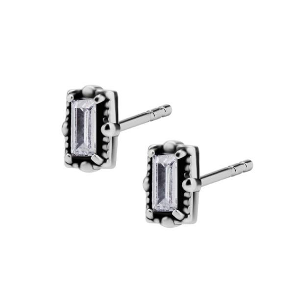 SS316L STUDS W.BAGUETTE SETTING W.GRANULATION DETAIL (OXIDATION) (PAIR)