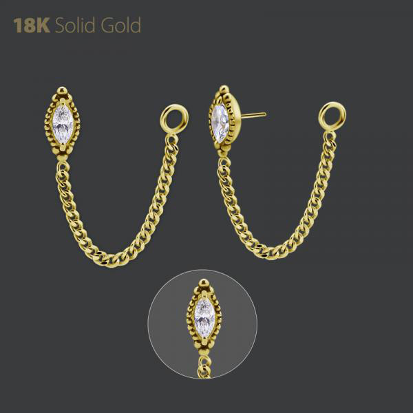 18K GOLD THREADLESS ATT. W. CHAIN SET W. PREMIUM ZIRCONIA