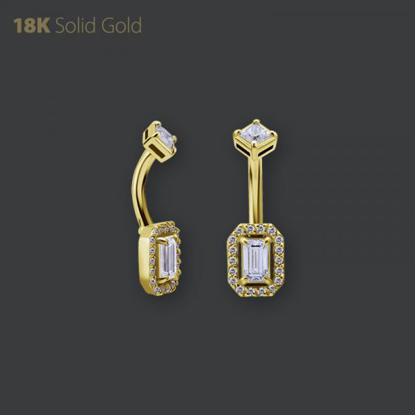 18K GOLD INT. BANANA SET W. OCTAGON STEP CUT PREMIUM ZIRCONIA