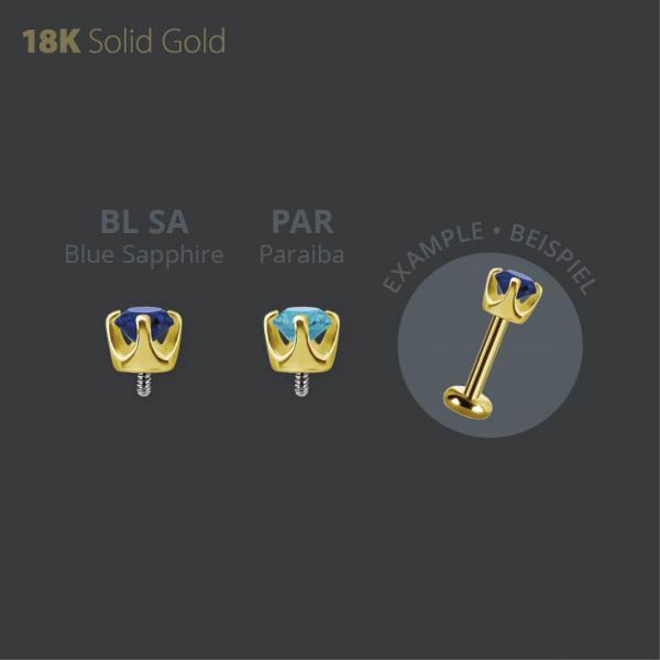 18K GOLD INTERNAL ATTACHMENT SET W. LAB CREATED GEMSTONE