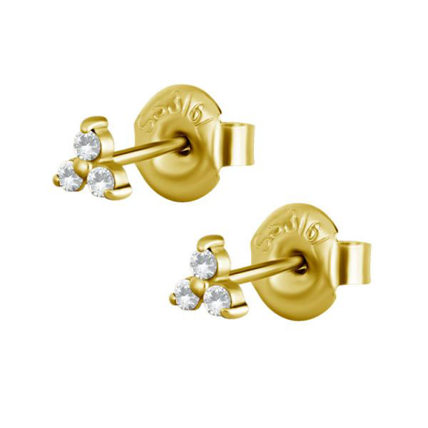24K GOLD PVD SS316L STEEL TRINITY EAR STUD SET WITH CUBIC ZIRCONIA (PAIR)
