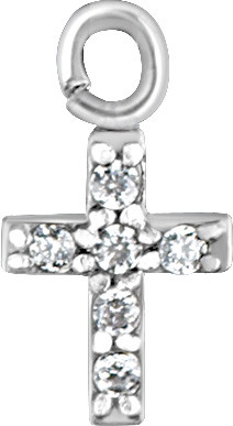 SS316L CROSS CHARM FOR HINGE SEGMENT RING SET W. CUBIC ZIRCONIA