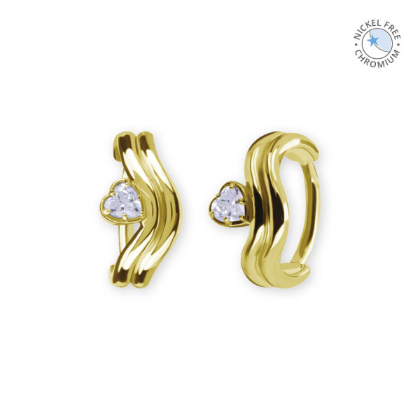 18K GOLD PVD CoCr NF HEART HINGED SEGMENT RING SET W. PREMIUM ZIRCONIA