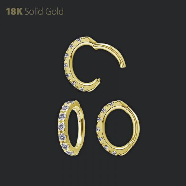 18K GOLD OVAL MICROPAVE ROOK CLICKER SET WITH PREMIUM ZIRCONIA