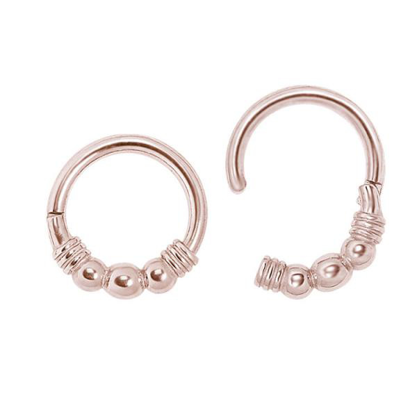 ROSE GOLD PVD SS316L HINGED RING (3 BALLS)