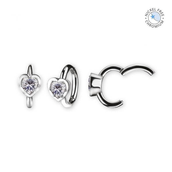 CoCr NF OVAL BELLY CLICKER SET W. HEART CUBIC ZIRCONIA