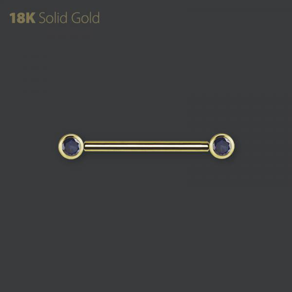 18K GOLD AND TITANIUM THREADLESS NIPPLE BARBELL SET W. GENUINE DIFFUSION SAPPHIRE