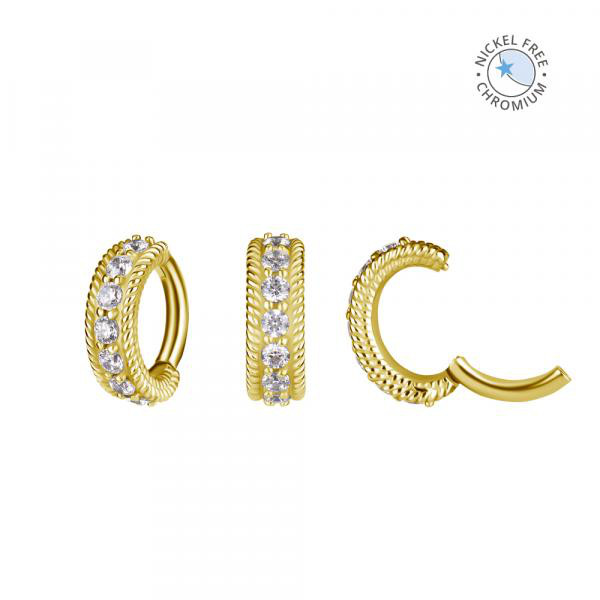 18K GOLD PVD CoCr NF OVAL BELLY CLICKER SET W. PREMIUM ZIRCONIA