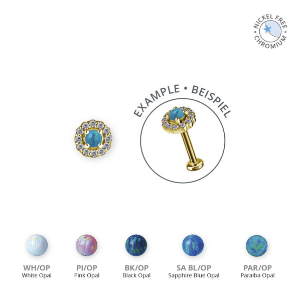 18K GOLD PVD CoCr NF THREADLESS ATTACHMENT SET W. LAB CREATED OPALS