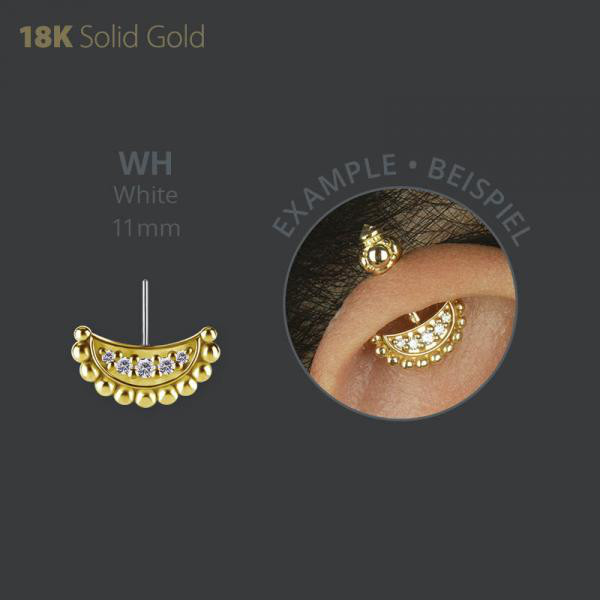 18K GOLD THREADLESS ATTACHMENT FOR VERTICAL HELIX SET W PREMIUM ZIRCONIA
