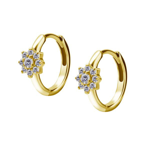 24K GOLD PVD SS316L EAR HOOPS SET W. CUBIC ZIRCONIA (PAIR)