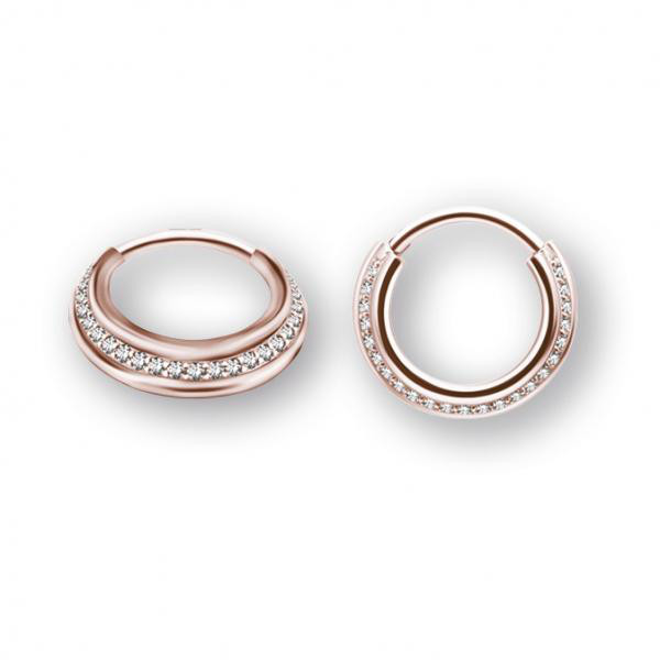 ROSE GOLD PVD SS316L TRIPLE SLANTED HINGED RING SET W. CUBIC ZIRCONIA