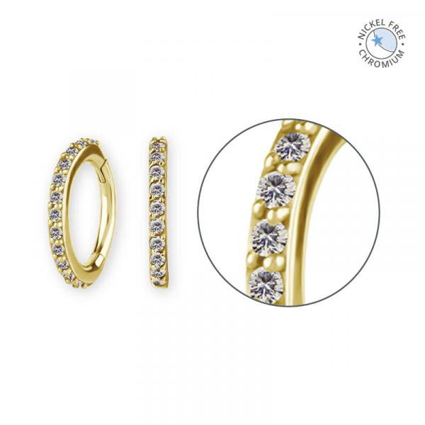 18K GOLD PVD CoCr NF HINGED OVAL ROOK CLICKER SET W. PREMIUM ZIRCONIA