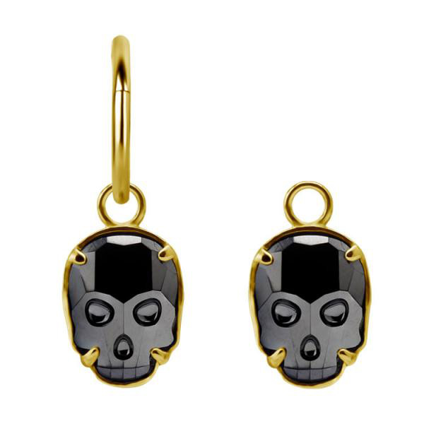 24K GOLD PVD SS316L CHARM FOR HINGED SEGMENT RINGS W.PREMIUM CRYSTAL SKULL