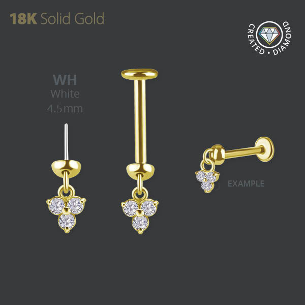 18K GOLD THREADLESS ATTACHMENT FOR VERTICAL HELIX SET W. LAB CREATED DIAMONDS