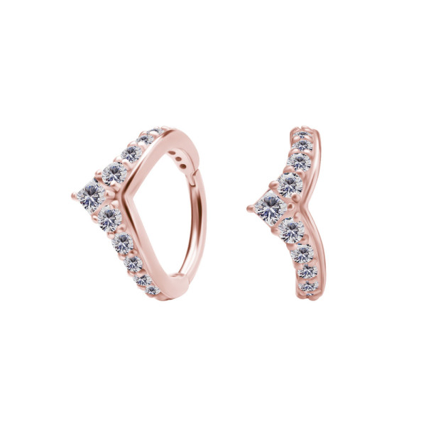ROSE GOLD PVD SS316L V SHAPE CLICKER SET W. PREMIUM ZIRCONIA