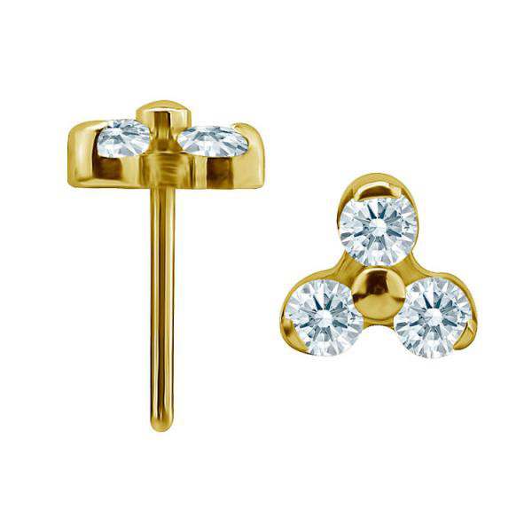 24K GOLD PVD TITANIUM THREADLESS TRINITY ATT. SET W. PREMIUM ZIRCONIA