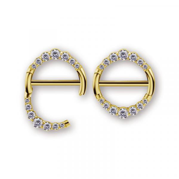 24K GOLD PVD SS316L NIPPLE DOUBLE CLICKER W.TOP AND BOTTOM SET W.PREMIUM ZIRCONIA
