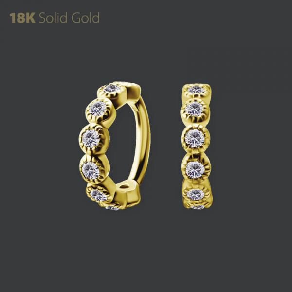 18K GOLD HINGED SEGMENT CLICKER SET WITH PREMIUM ZIRCONIA
