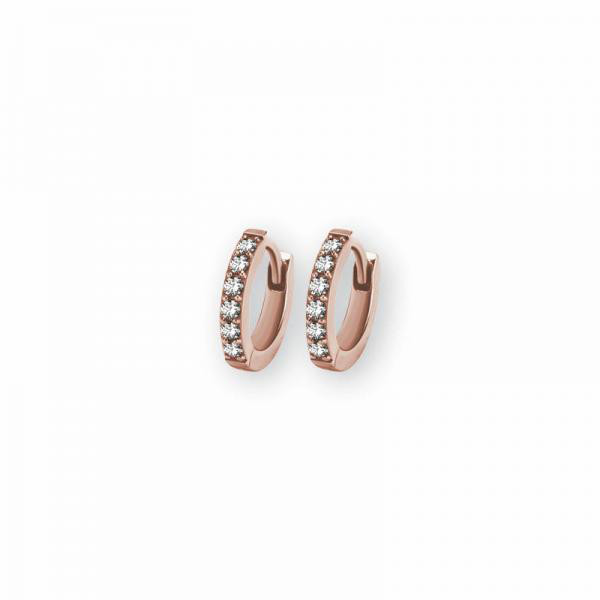 ROSE GOLD PVD SS316L HUGGIE HOOP EARRINGS 1 ROWS PAVE SETTING (PAIR)