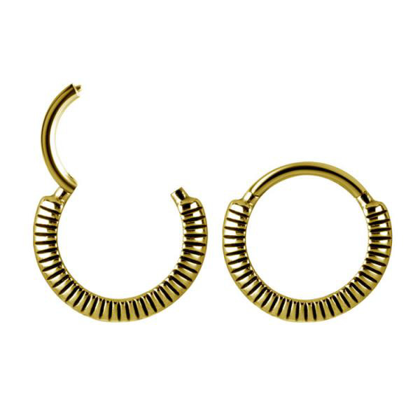 24K GOLD PVD SS316L CLICKER WITH 3D FEATHER TEXTURE