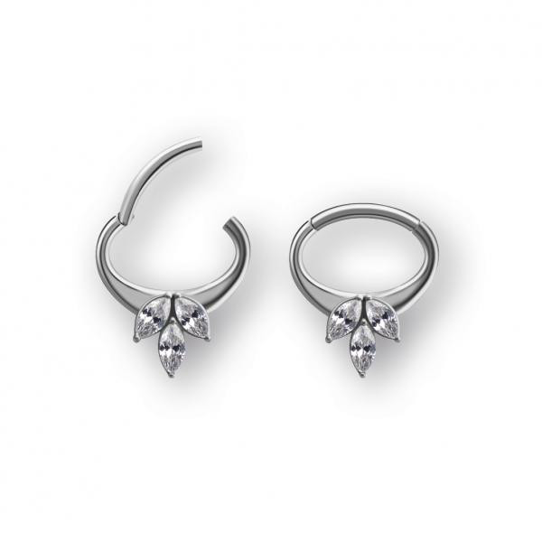 SS316L HINGED SEPTUM/DAITH CLICKER SET W. CUBIC ZIRCONIA