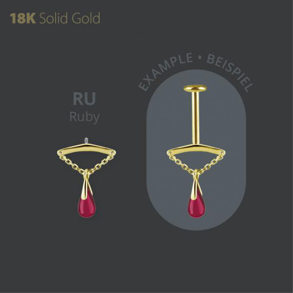 18K GOLD VERTICAL HELIX MICRO ATTACHMENT WITH CHAIN AND CREATED RUBY DANGLE