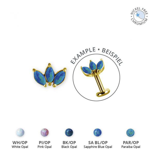 18K GOLD PVD CoCr NF THREADLESS ATT. SET W. LAB CREATED OPALS