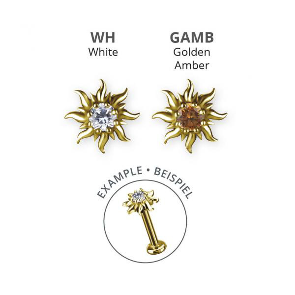 24K GOLD PVD SS316L THREADLESS SUN ATTACHMENT SET W. PREMIUM ZIRCONIA