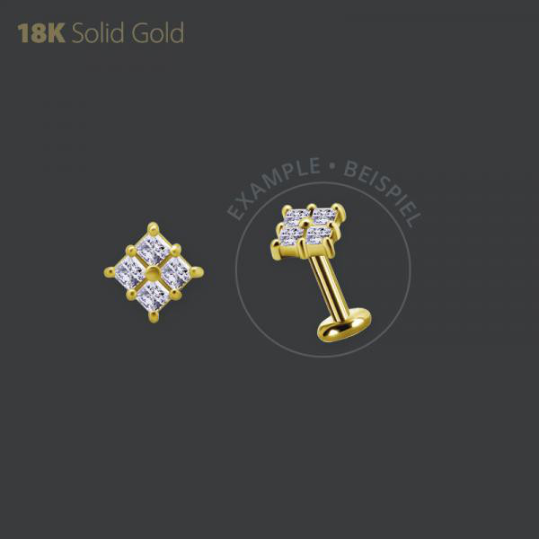 18K GOLD THREADLESS ATTACHMENT SET W. PRINCESS CUT PREMIUM ZIRCONIA