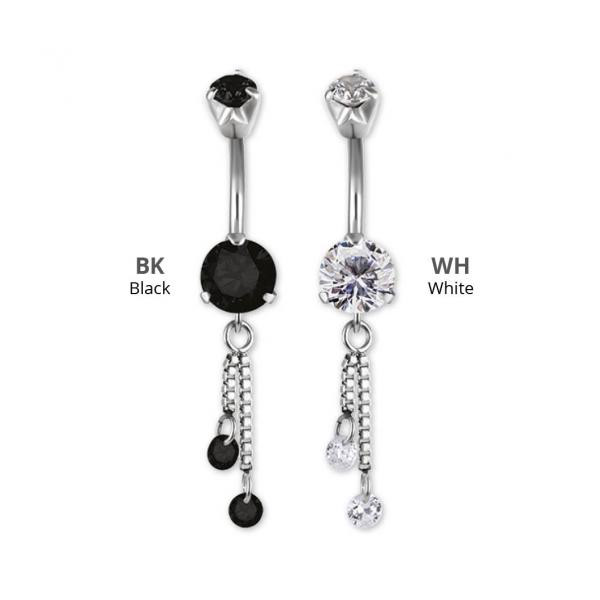 SS316L DJ MINI BELLY BANANA W. CHAIN FLOATING ZIRCONIA DANGLE