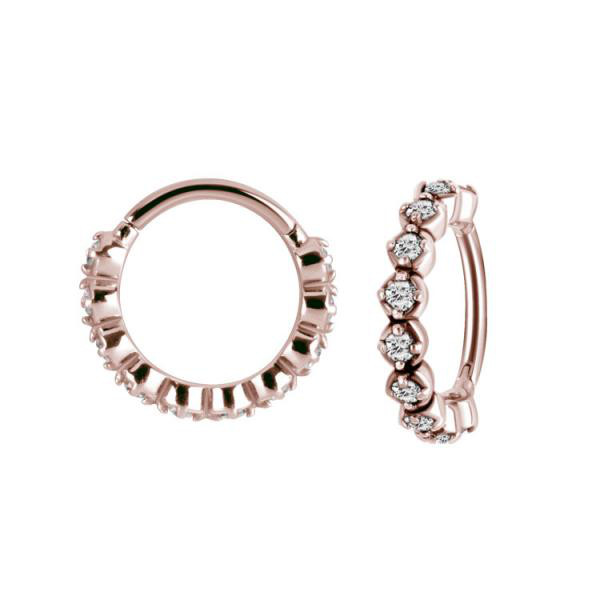 ROSE GOLD PVD SS316L HINGED RING WITH PRONG SETTING CUBIC ZIRCONIA