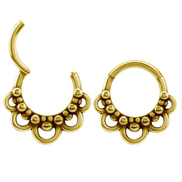 24K GOLD PVD SS316L TRIBAL LOOK PLAIN CLICKER W.GRANULATION