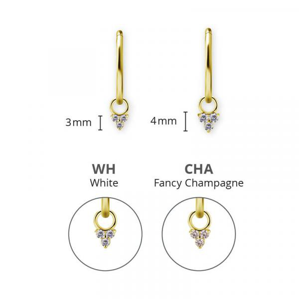 18K GOLD PVD CoCr NF TRINITY CHARMS SET W. PREMIUM ZIRCONIA SET W.PREMIUM ZIRCONIA