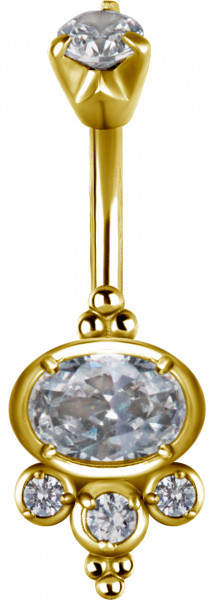 24K GOLD PVD SS316L TRIBAL DOUBLE JEWELLED BANANA WITH SET CUBIC ZIRCONIA