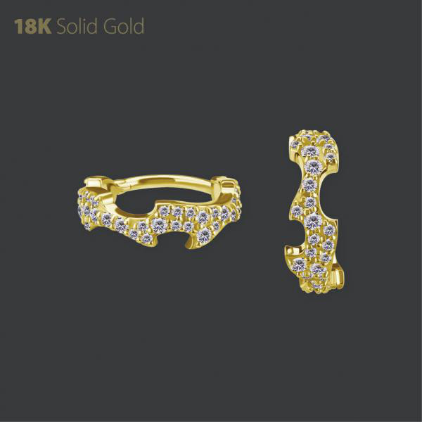 18K GOLD HINGED CLICKER SET W. PREMIUM ZIRCONIA