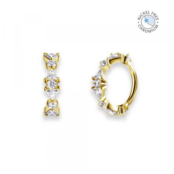 18K GOLD PVD CoCr NF FRONT FACING HINGED CLICKERS SET W.PREMIUM ZIRCONIA