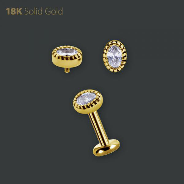 18K GOLD INTERNAL MICRO ATTACHMENT SET W. OVAL PREMIUM ZIRCONIA